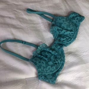 Bright blue Victoria’s Secret lace bra